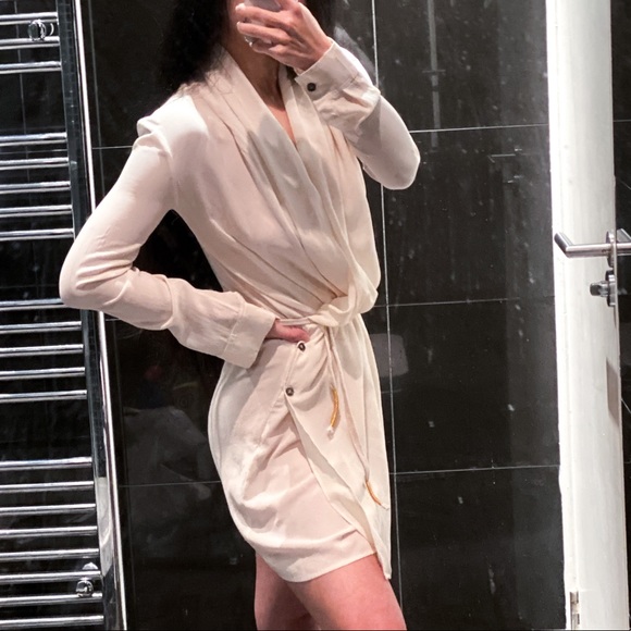 nwot All Saints Serra 100% silk drape shirt dress - Picture 5 of 6